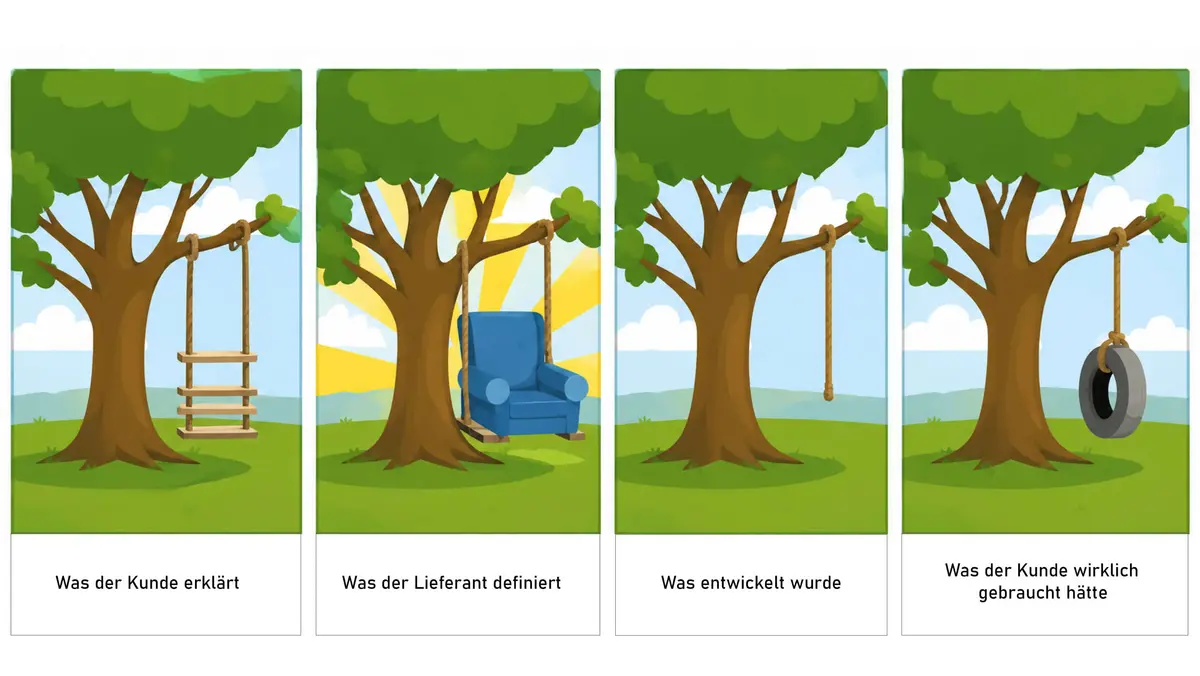 Illustration der Erfolgsfaktoren im Projektmanagement anhand einer Schaukel-Metapher