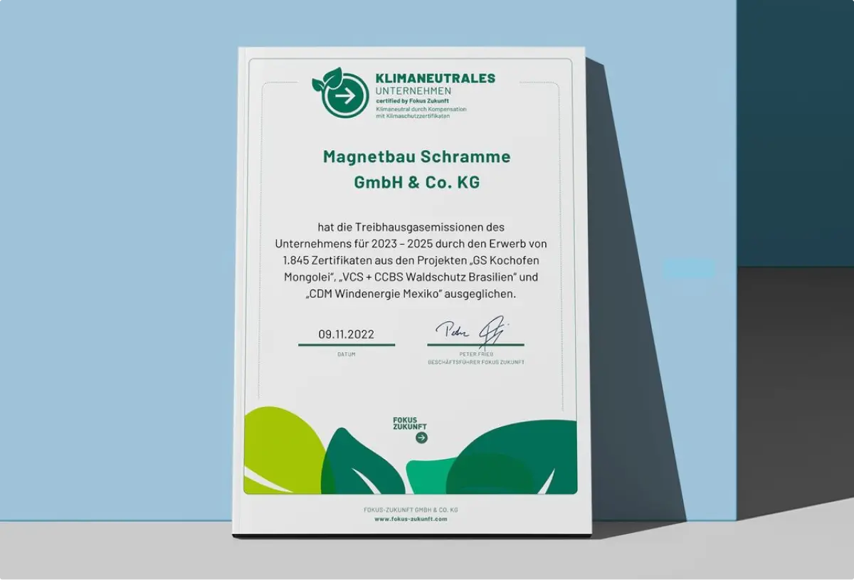 Nachhaltigkeit Zertifikat Magnetbau Schramme